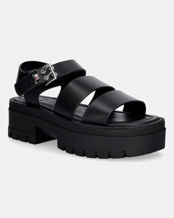 Tommy Jeans kadın deri sandalet TJW STRAPS LEATHER MAX SANDAL