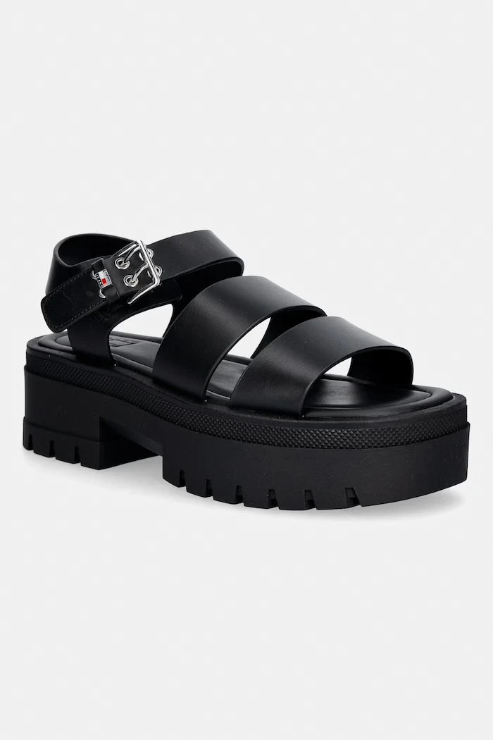 Tommy Jeans kadın deri sandalet TJW STRAPS LEATHER MAX SANDAL