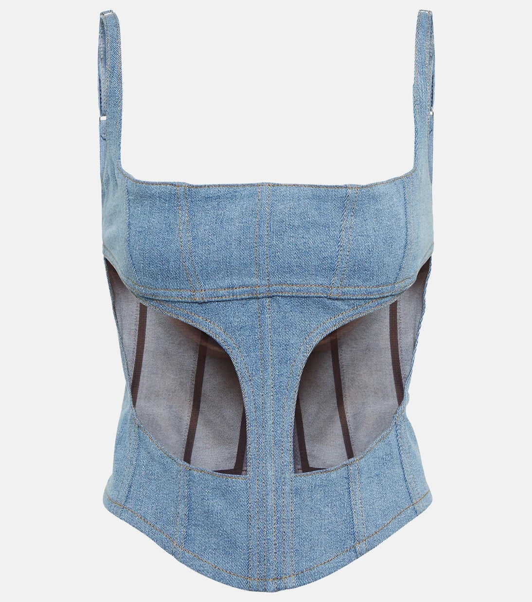 Mugler - Denim and mesh corset top