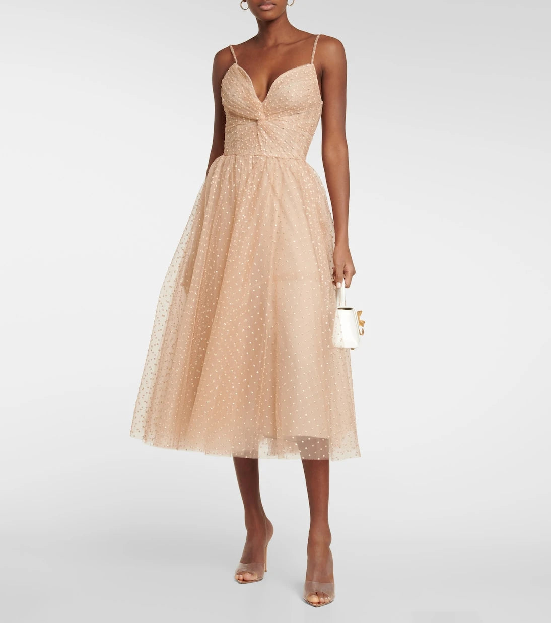 Monique Lhuillier - Dotted tulle midi dress