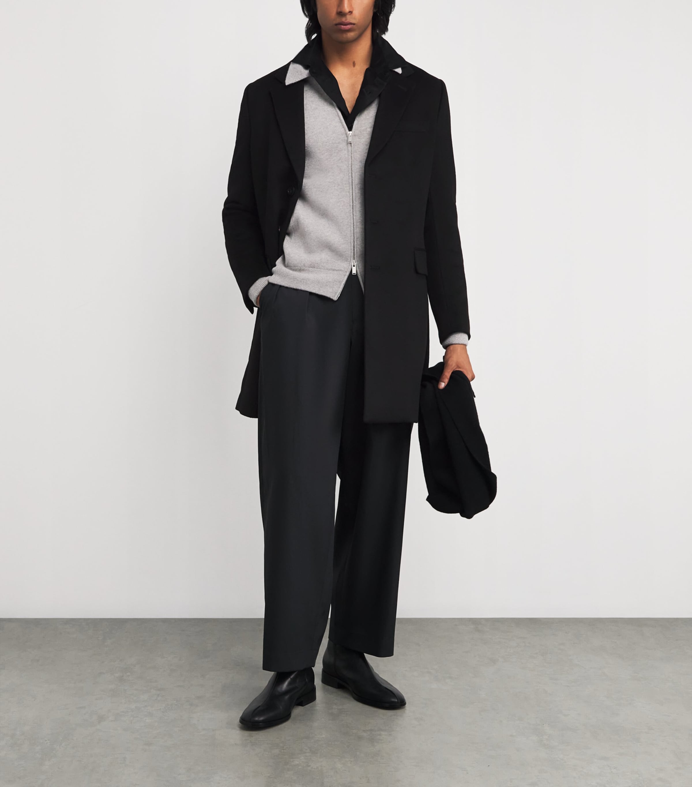 Emporio Armani Black Beaver Cashmere Overcoat