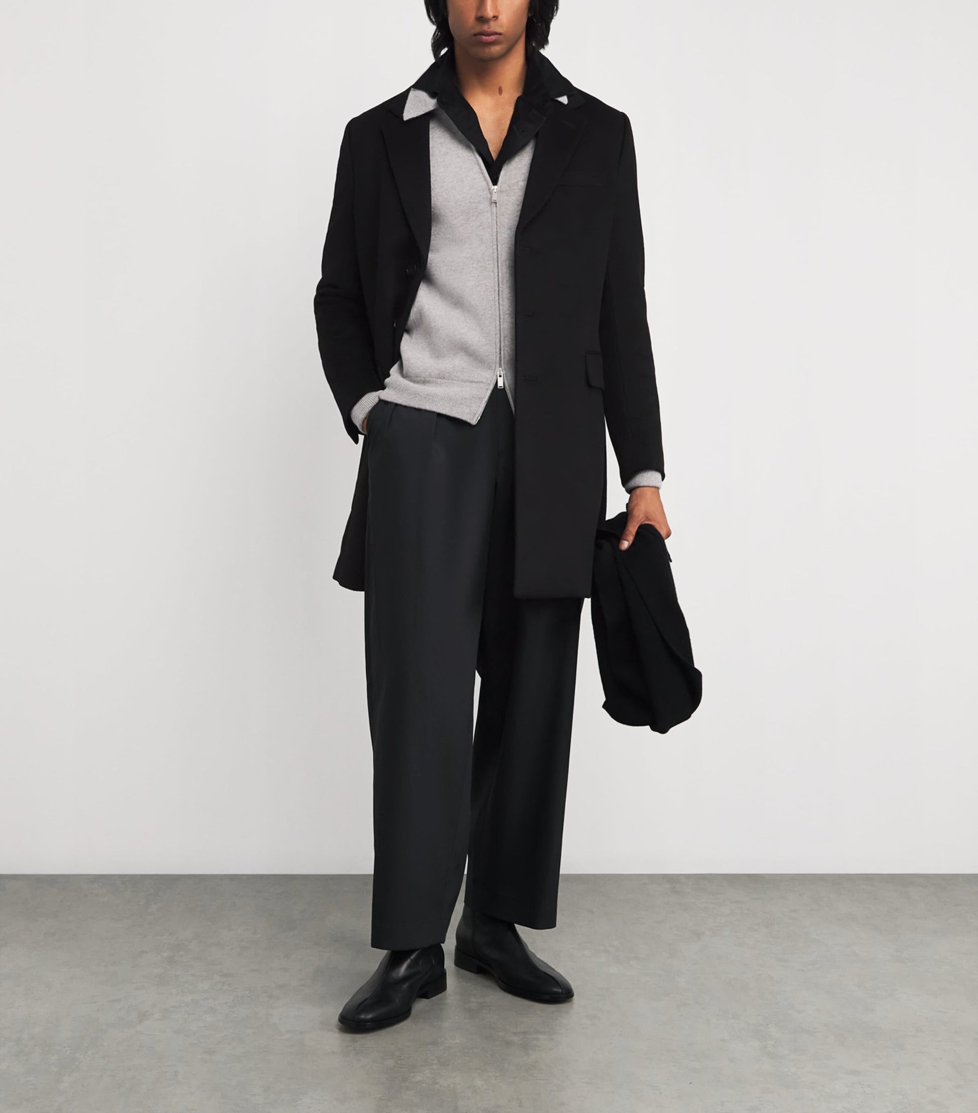 Emporio Armani Black Beaver Cashmere Overcoat