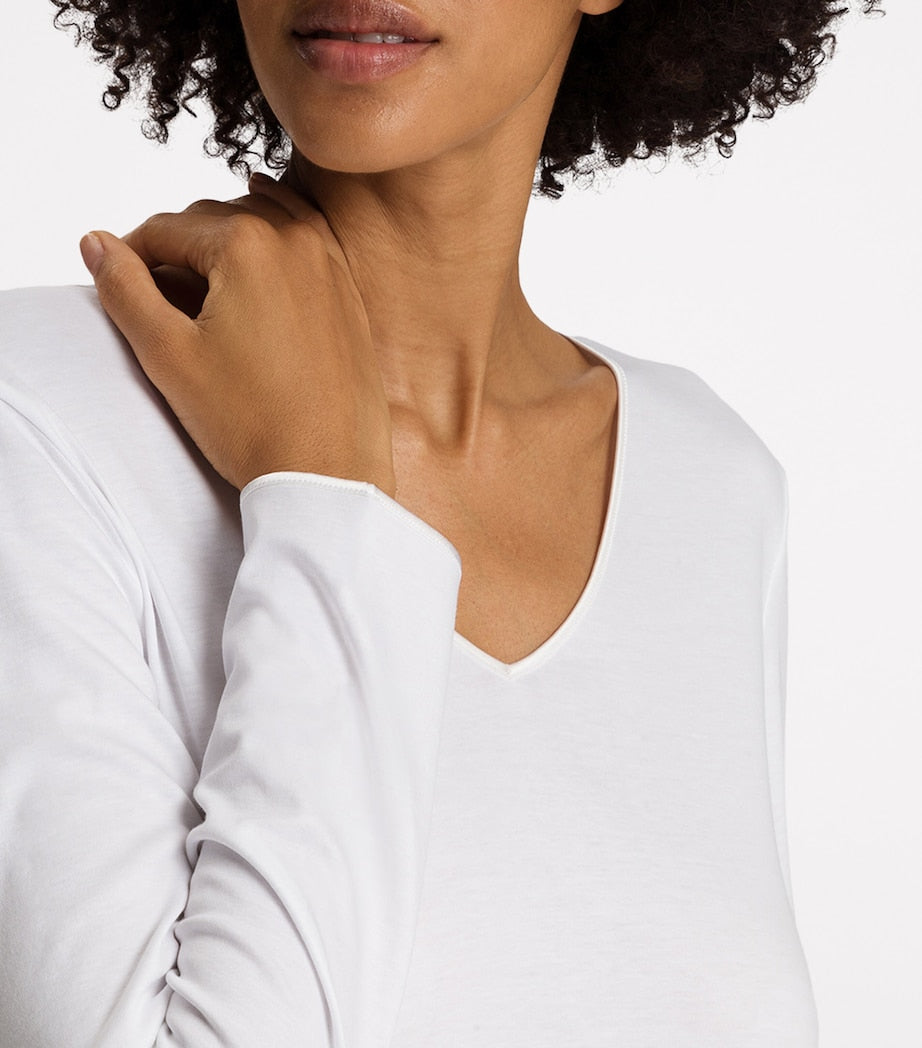 Hanro White Long-Sleeve Cotton Silk Nightdress