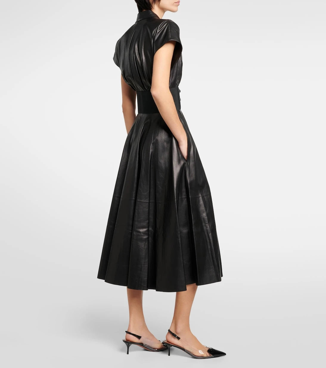 Alaïa - Belted leather midi dress