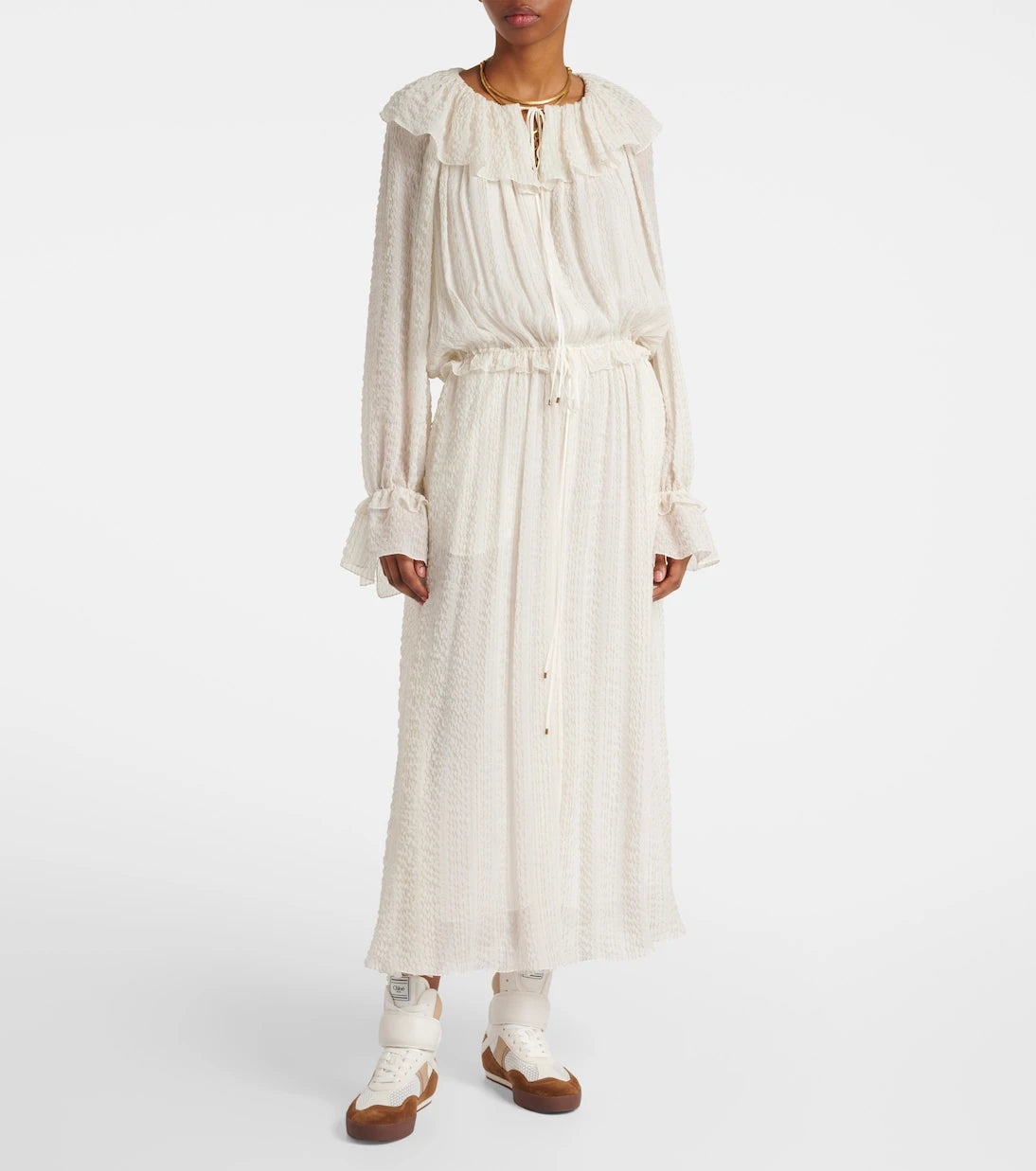 Chloé - Ruffled silk-blend crêpe maxi dress