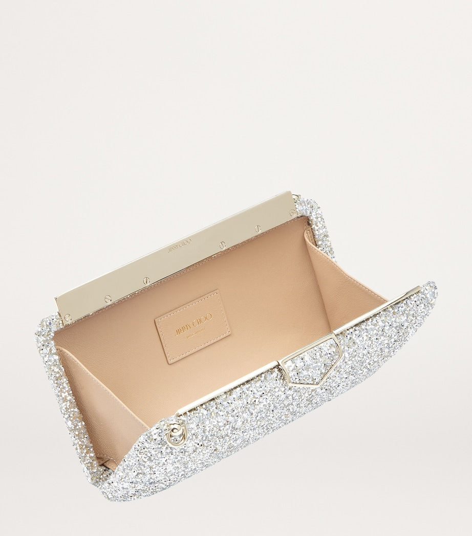 Jimmy Choo Neutral Ellipse Glitter Clutch Bag