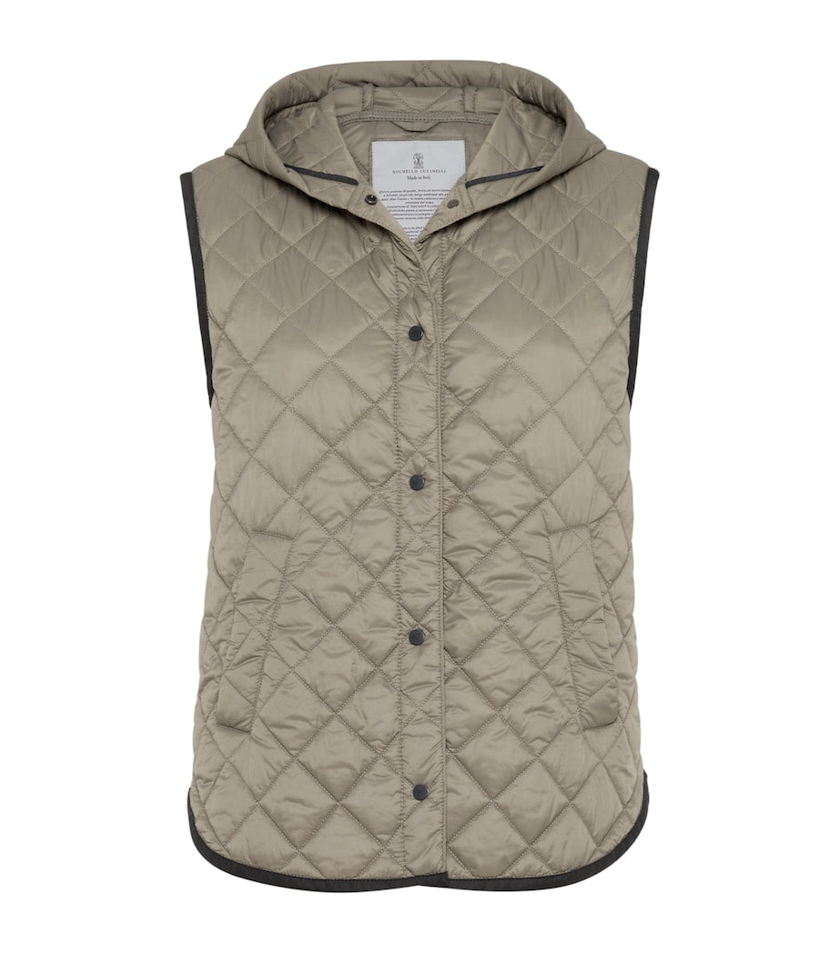 Brunello Cucinelli Brown Quilted Hooded Gilet