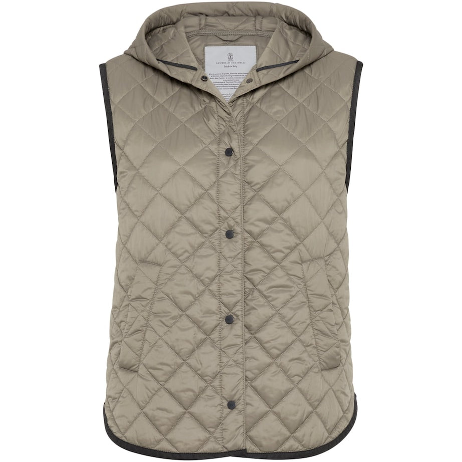 Brunello Cucinelli Brown Quilted Hooded Gilet