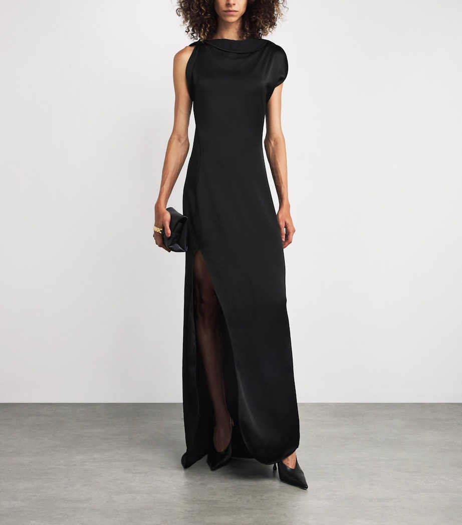 Victoria Beckham Black Satin Side-Split Gown
