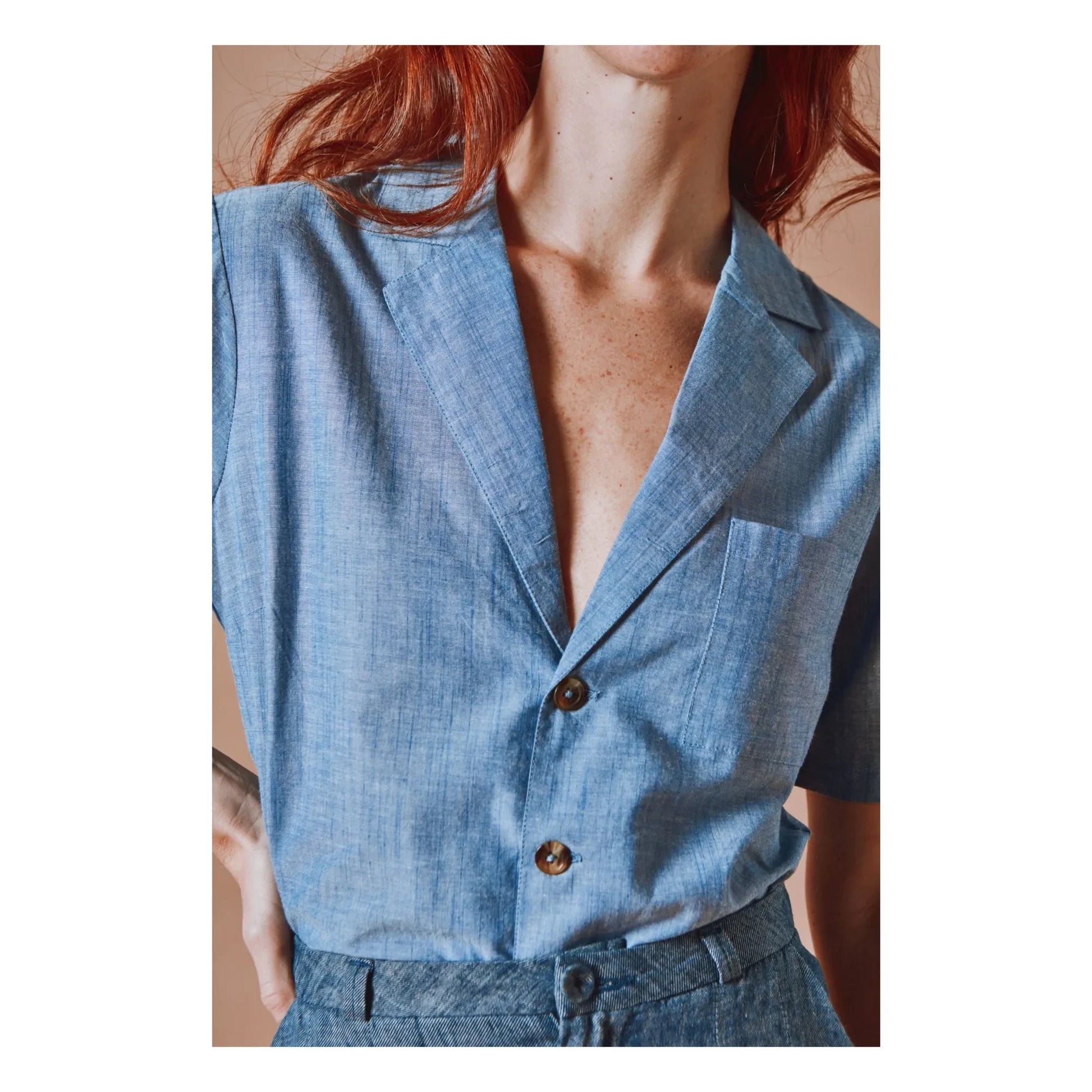 Emile et Ida - Cotton Chambray Blouse | Blue
