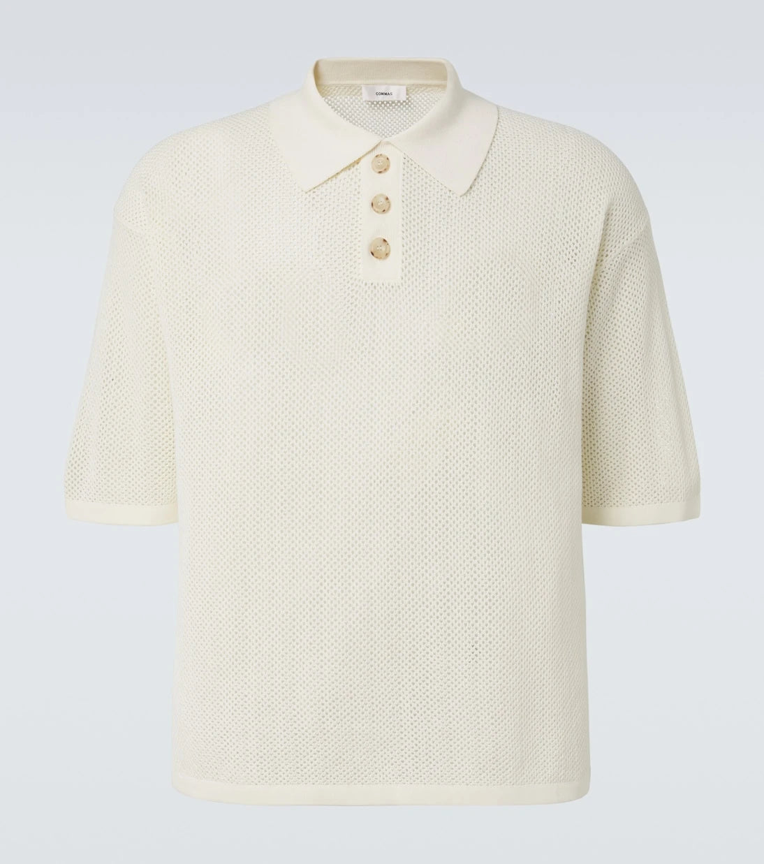 Commas - Open-knit cotton-blend polo sweater