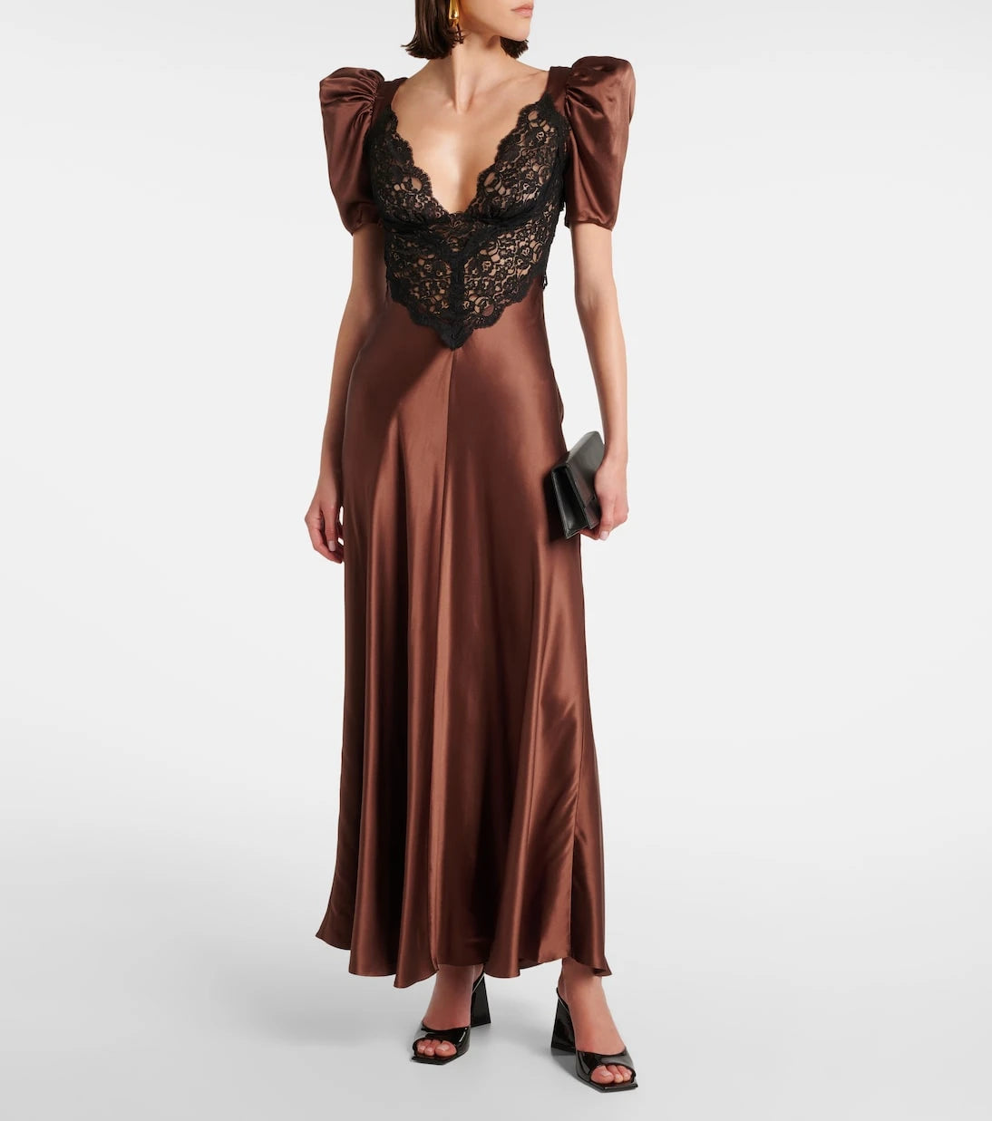 Rodarte - Lace-trimmed silk charmeuse gown