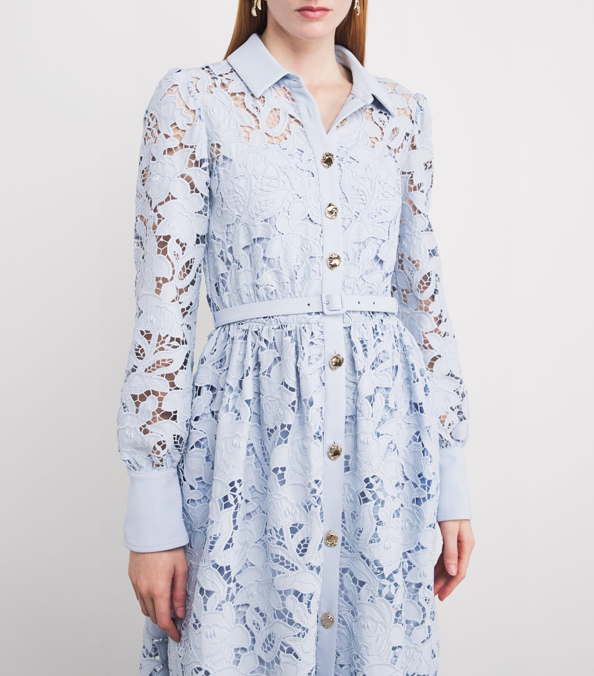 Self-Portrait Blue Lace Belted Maxi Dress