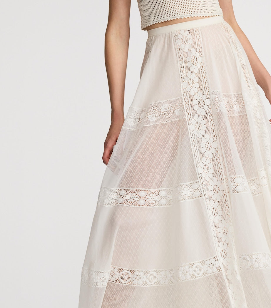 Ralph Lauren Collection White Cotton-Silk Malti Skirt