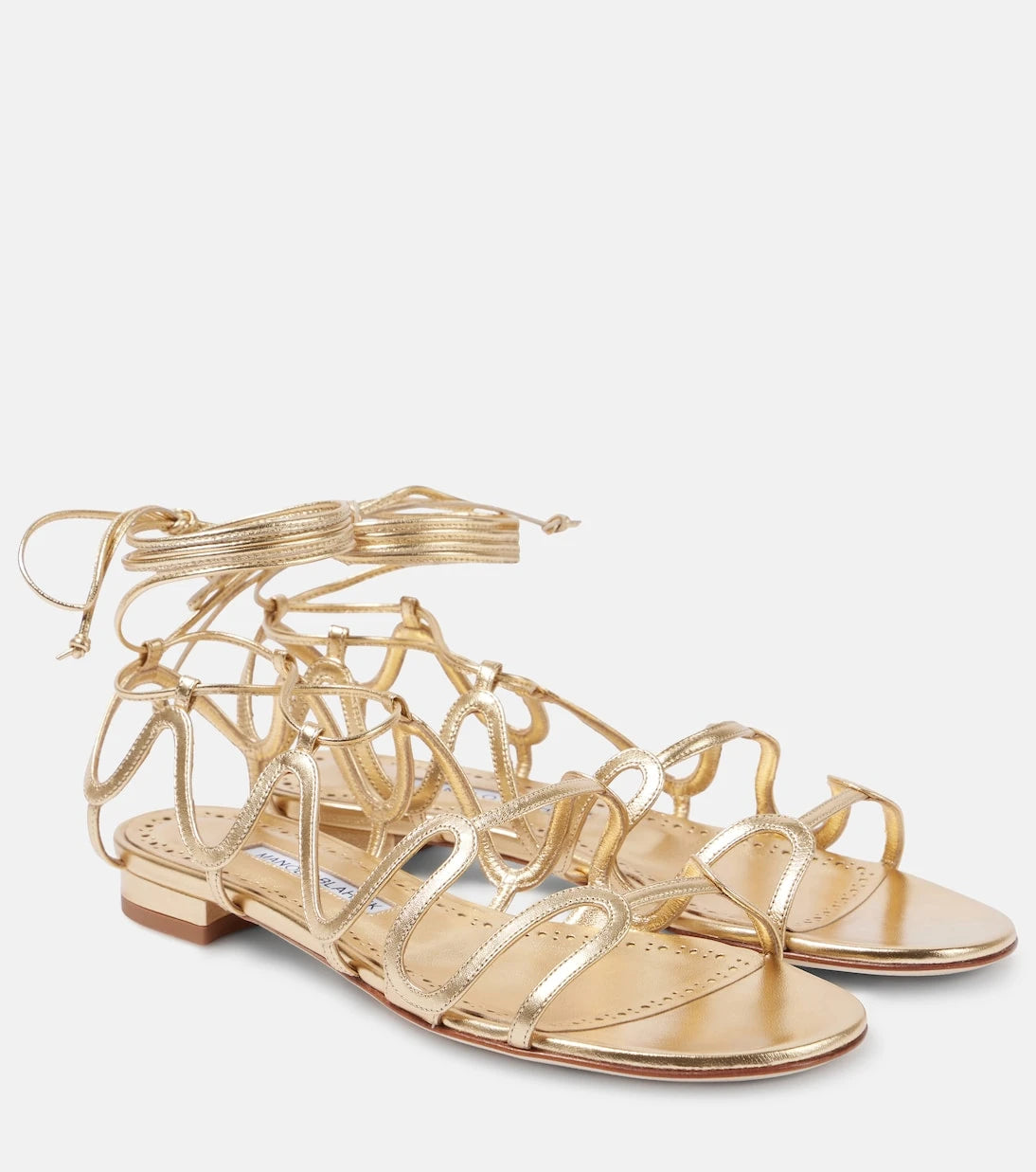 Manolo Blahnik - Fawdaflat metallic leather sandals