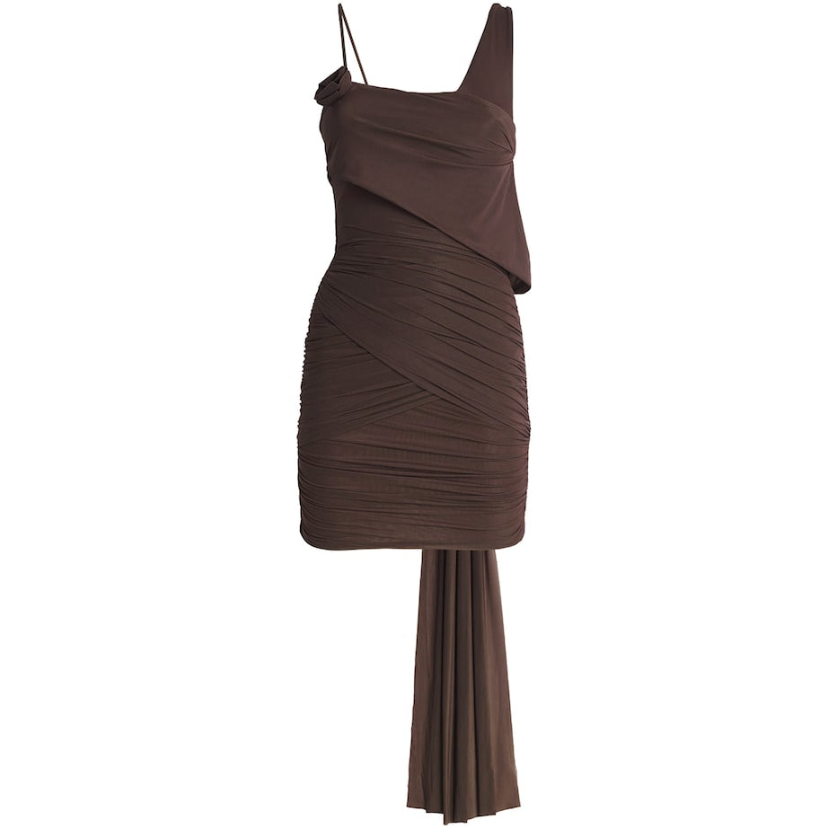 Maygel Coronel Brown One-Shoulder Hilvan Mini Dress