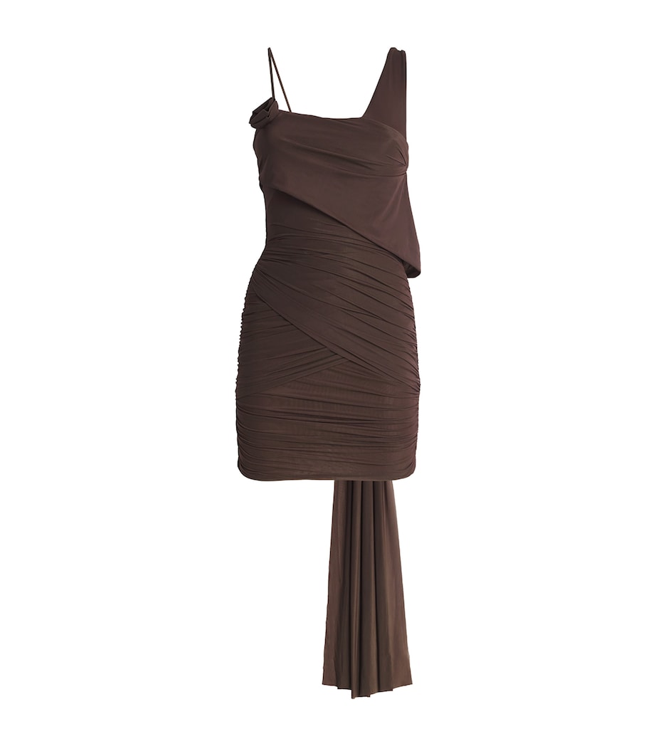 Maygel Coronel Brown One-Shoulder Hilvan Mini Dress