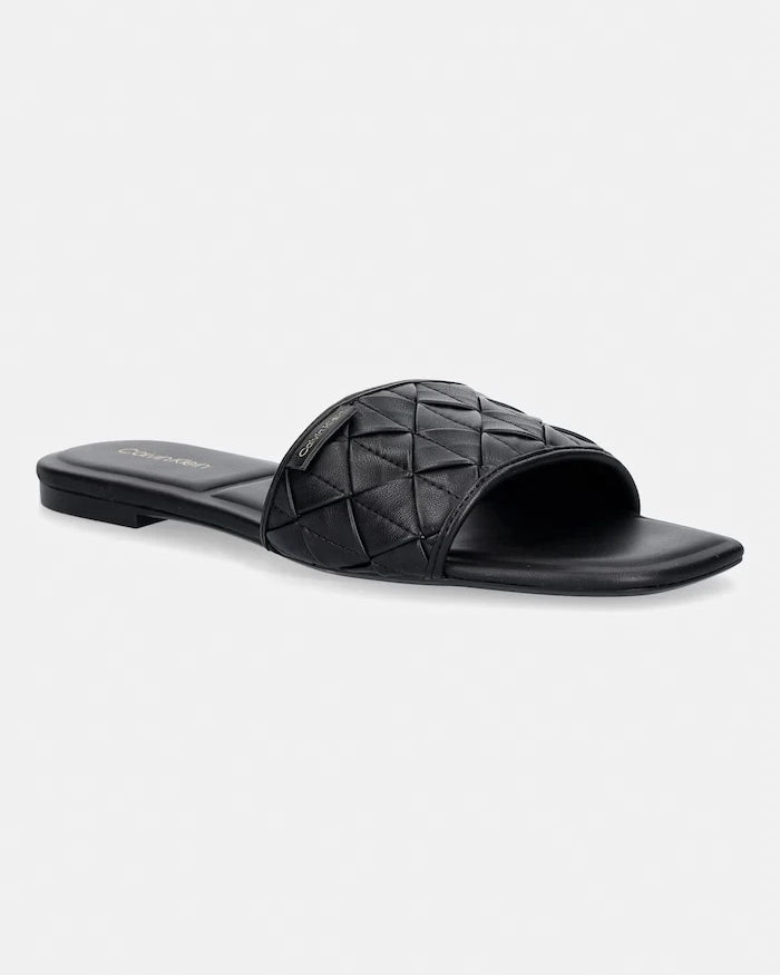 Calvin Klein Kadın SQUARE FLAT SNDL WOVEN LTH Terlik