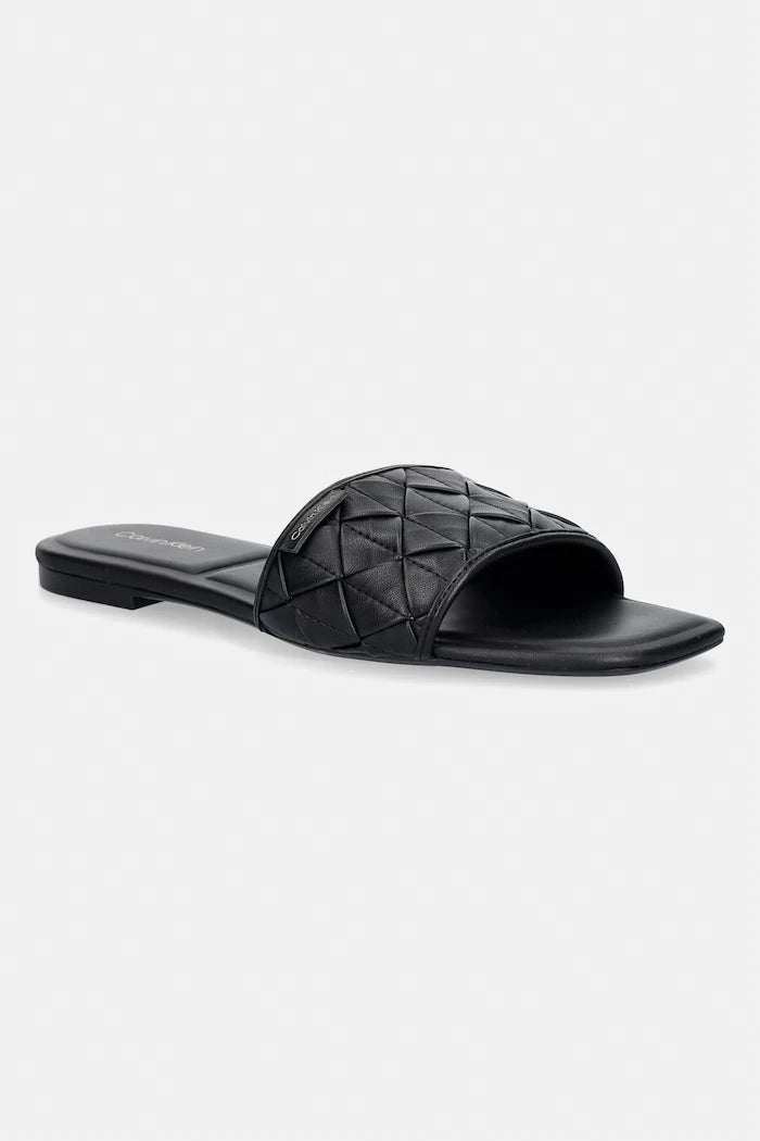 Calvin Klein Kadın SQUARE FLAT SNDL WOVEN LTH Terlik