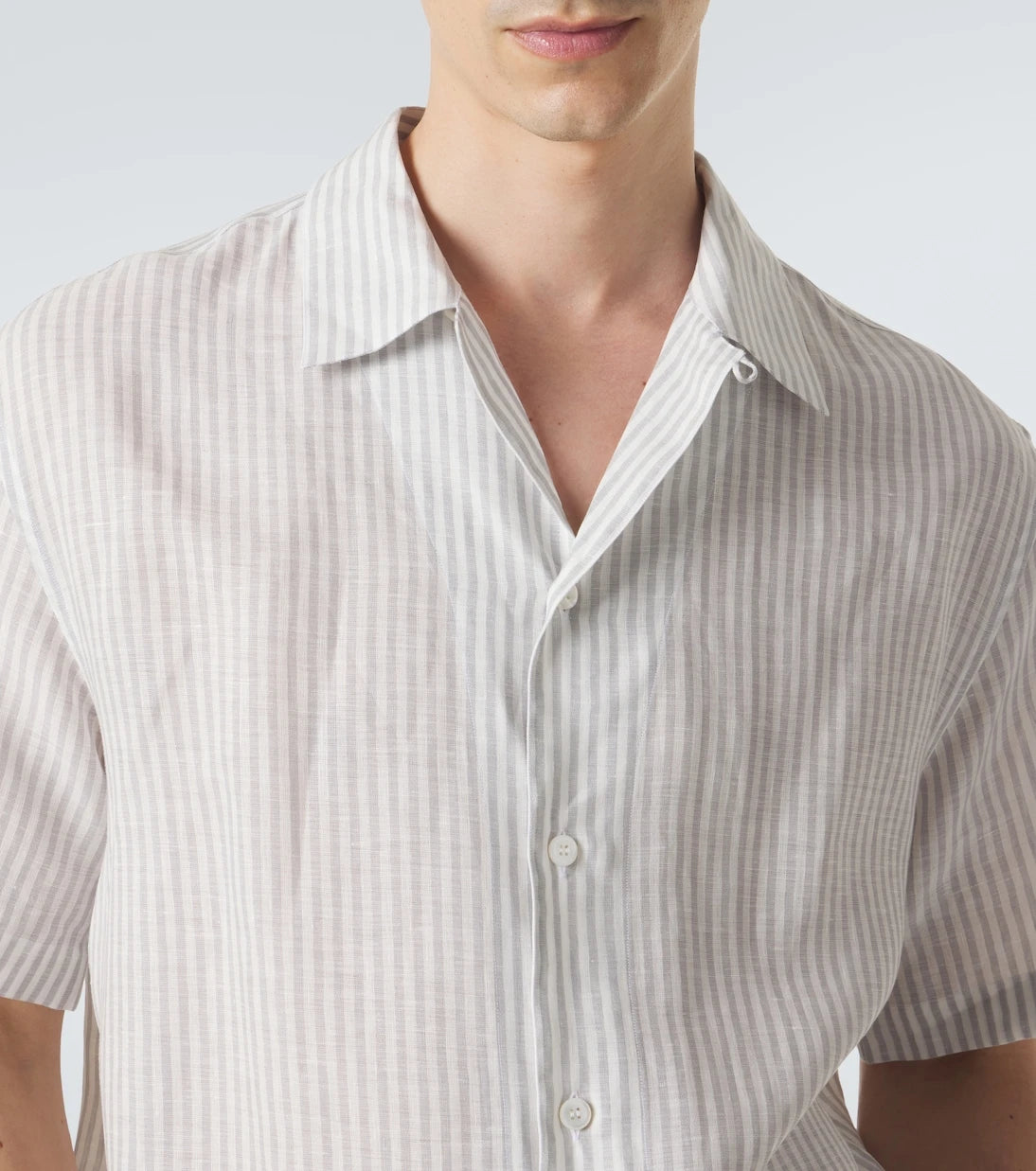 Brioni - قميص بولينج مخطط من الكتان