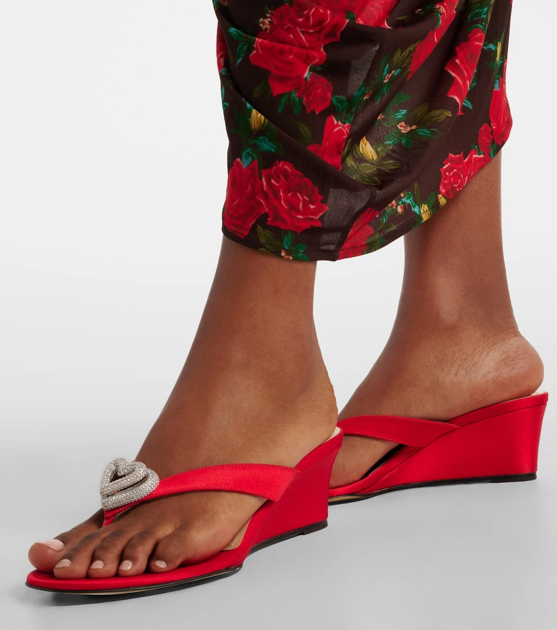 Mach & Mach - Double Heart satin wedge thong sandals