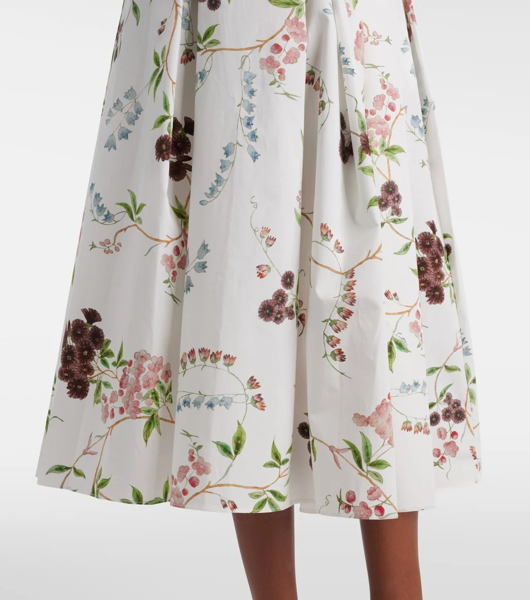 Erdem - Floral pleated cotton poplin midi skirt