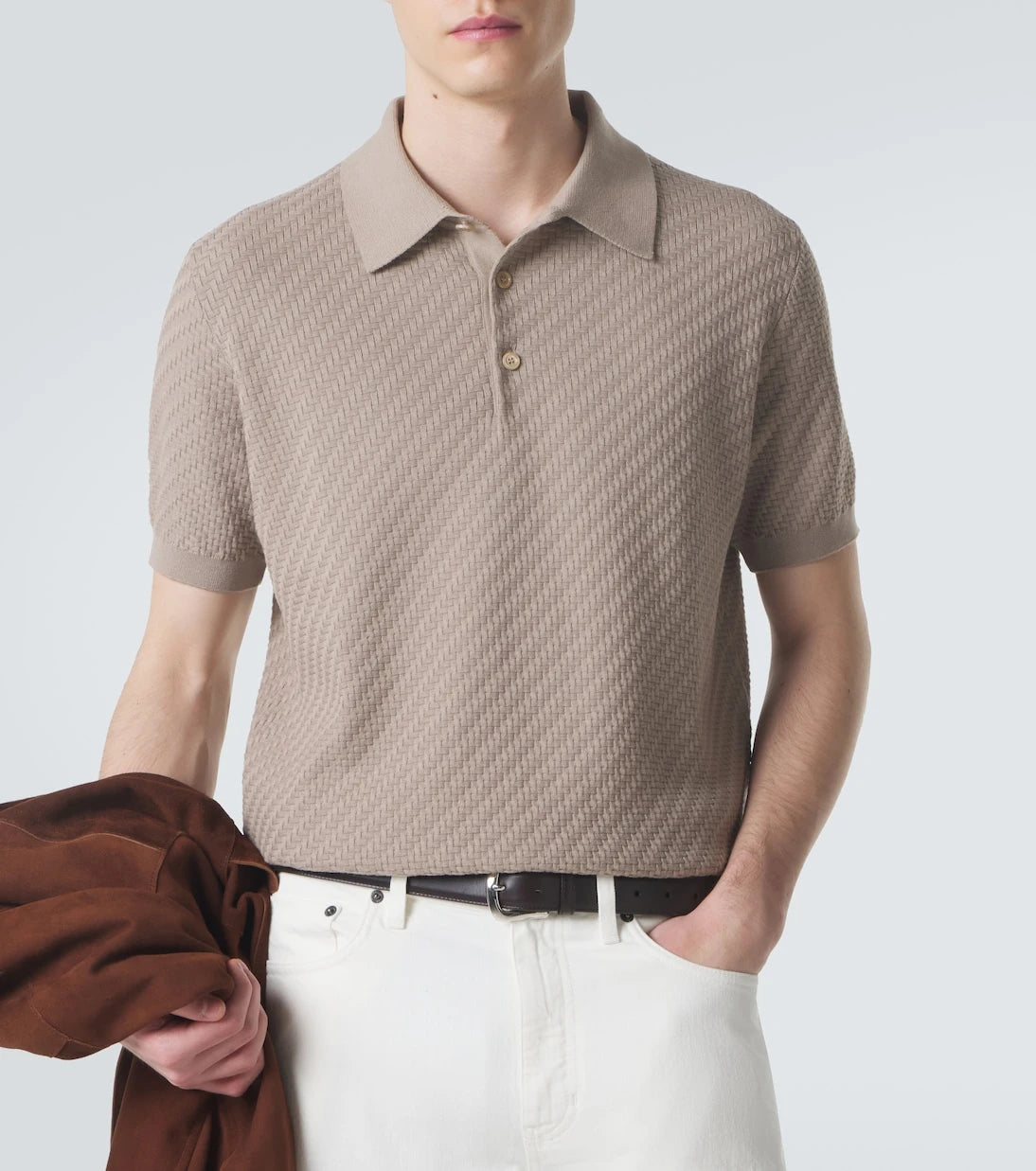Brioni - قميص بولو من القطن والحرير والكشمير