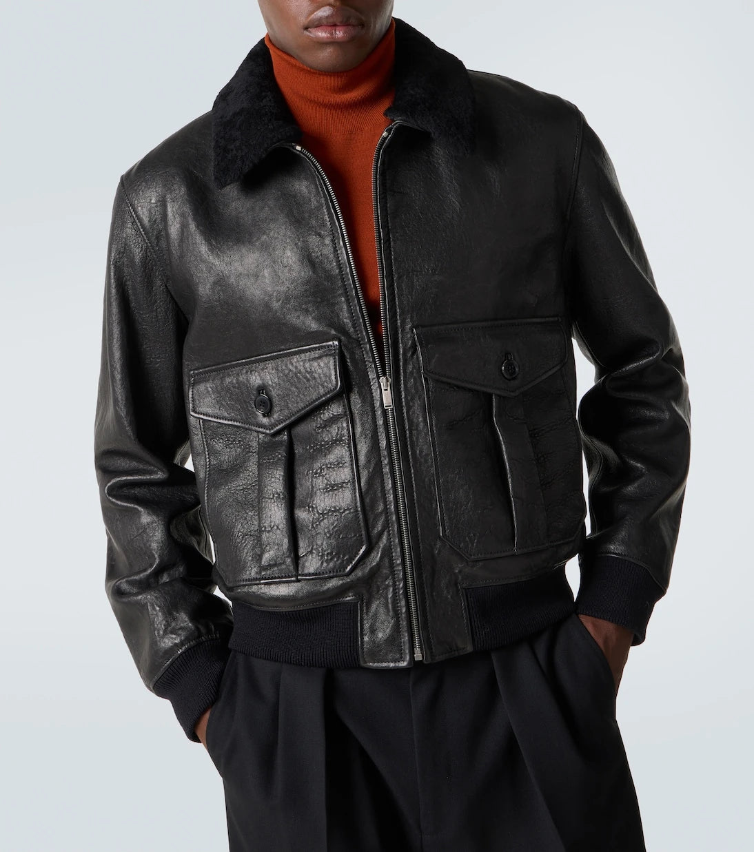 Saint Laurent - İçi yünlü deri bomber ceket