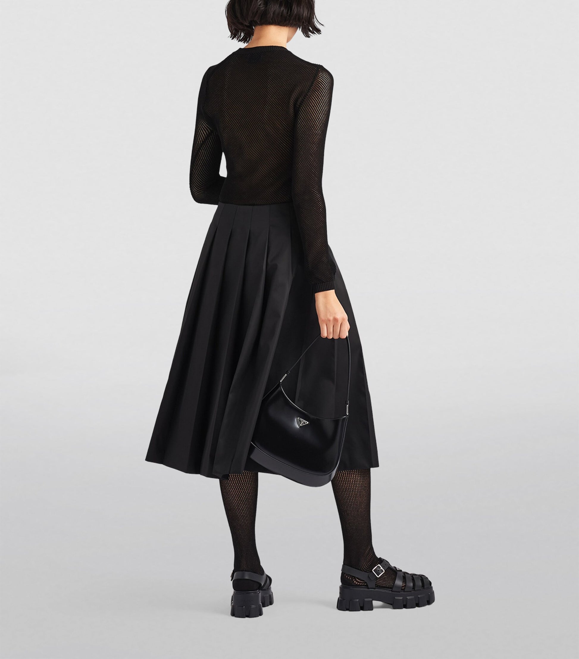 Prada Black Re-Nylon Pleated Midi Skirt