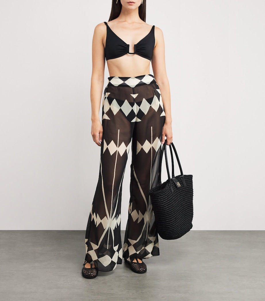 Johanna Ortiz Black Georgette Printed Rapsodia Trousers