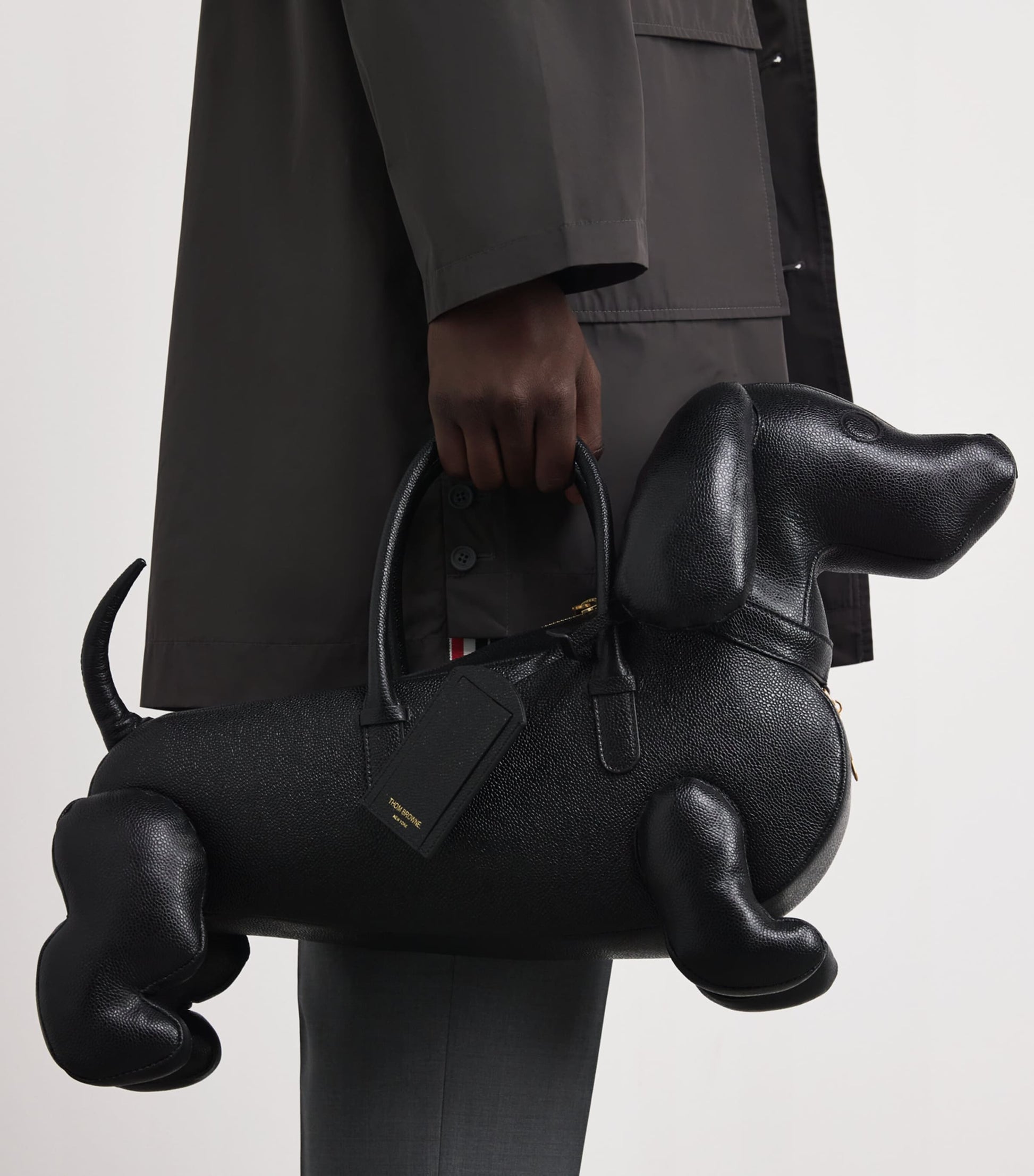 Thom Browne Black Leather Hector Top-Handle Bag