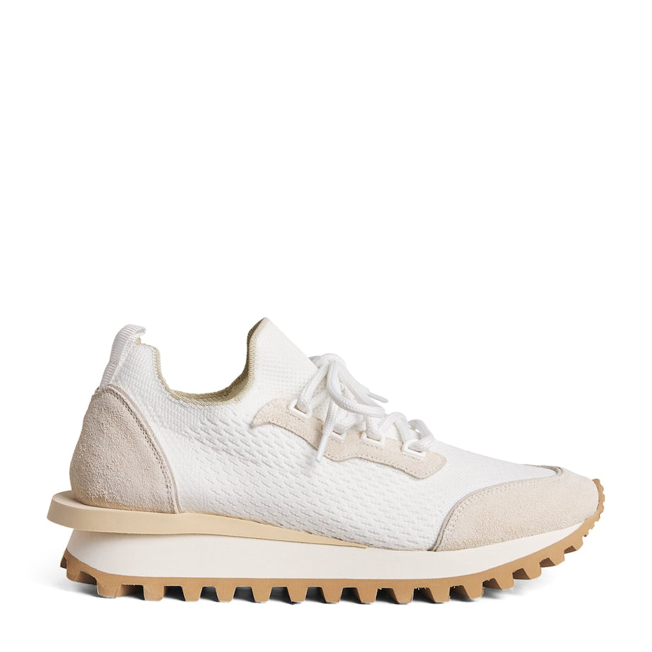 Eleventy White Suede-Trim Low-Top Sneakers