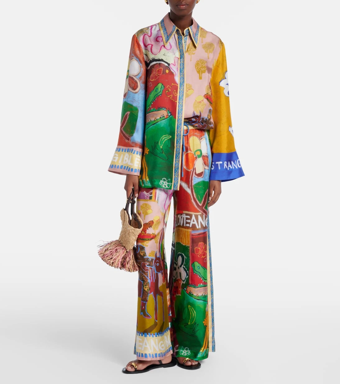 Alémais - x MLAK printed silk twill wide-leg pants