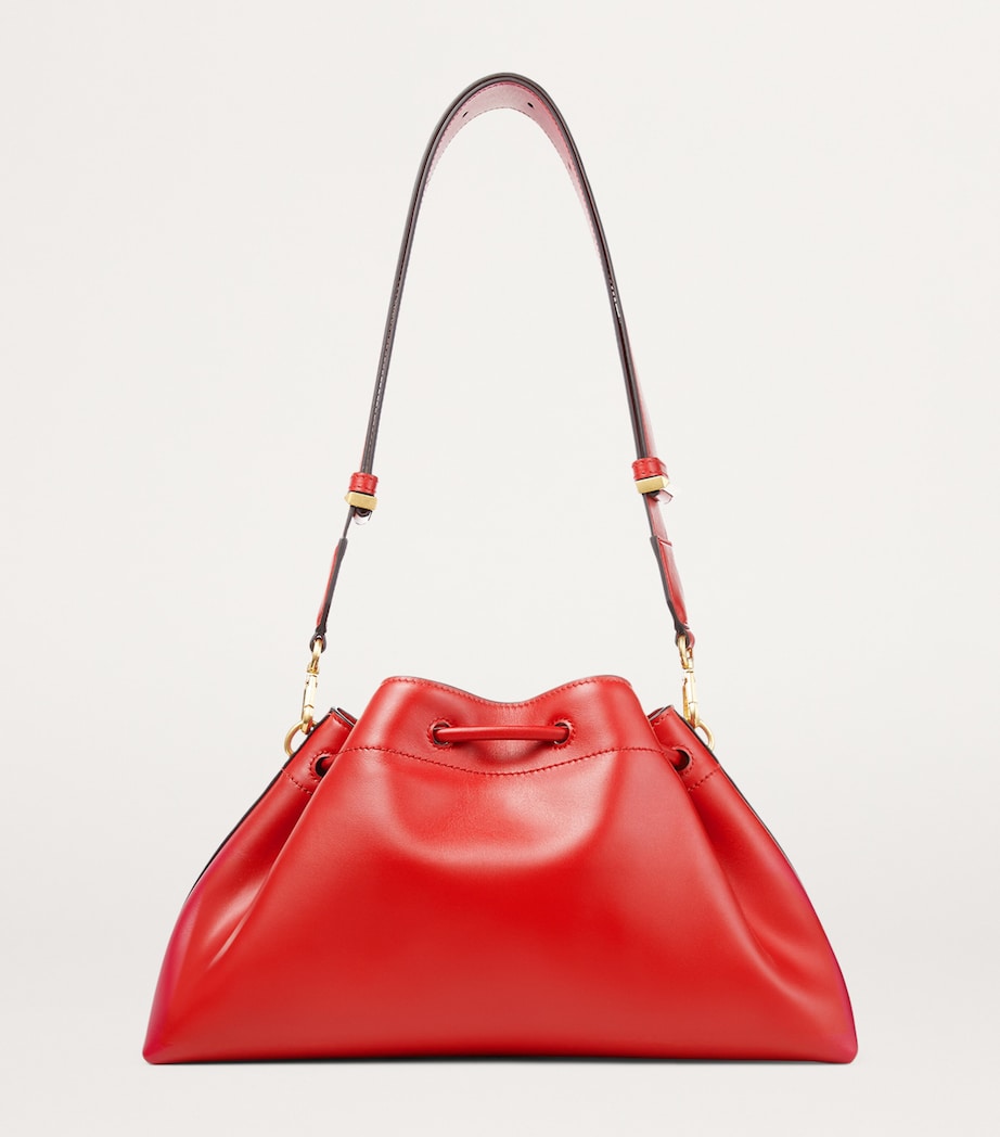 Red Medium Leather Cinch Bucket Bag