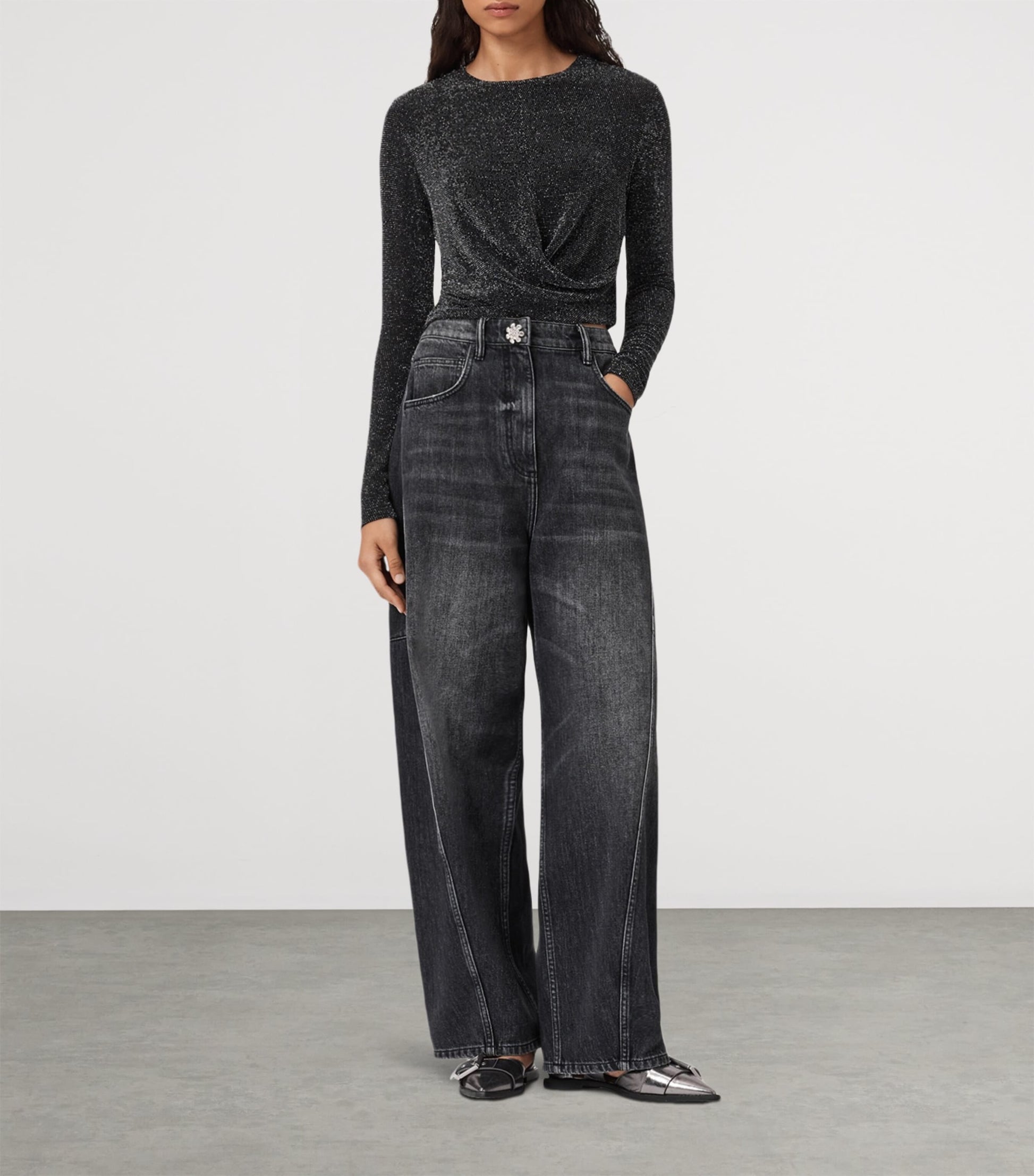 AllSaints Grey Metallic Skylar Crop Top