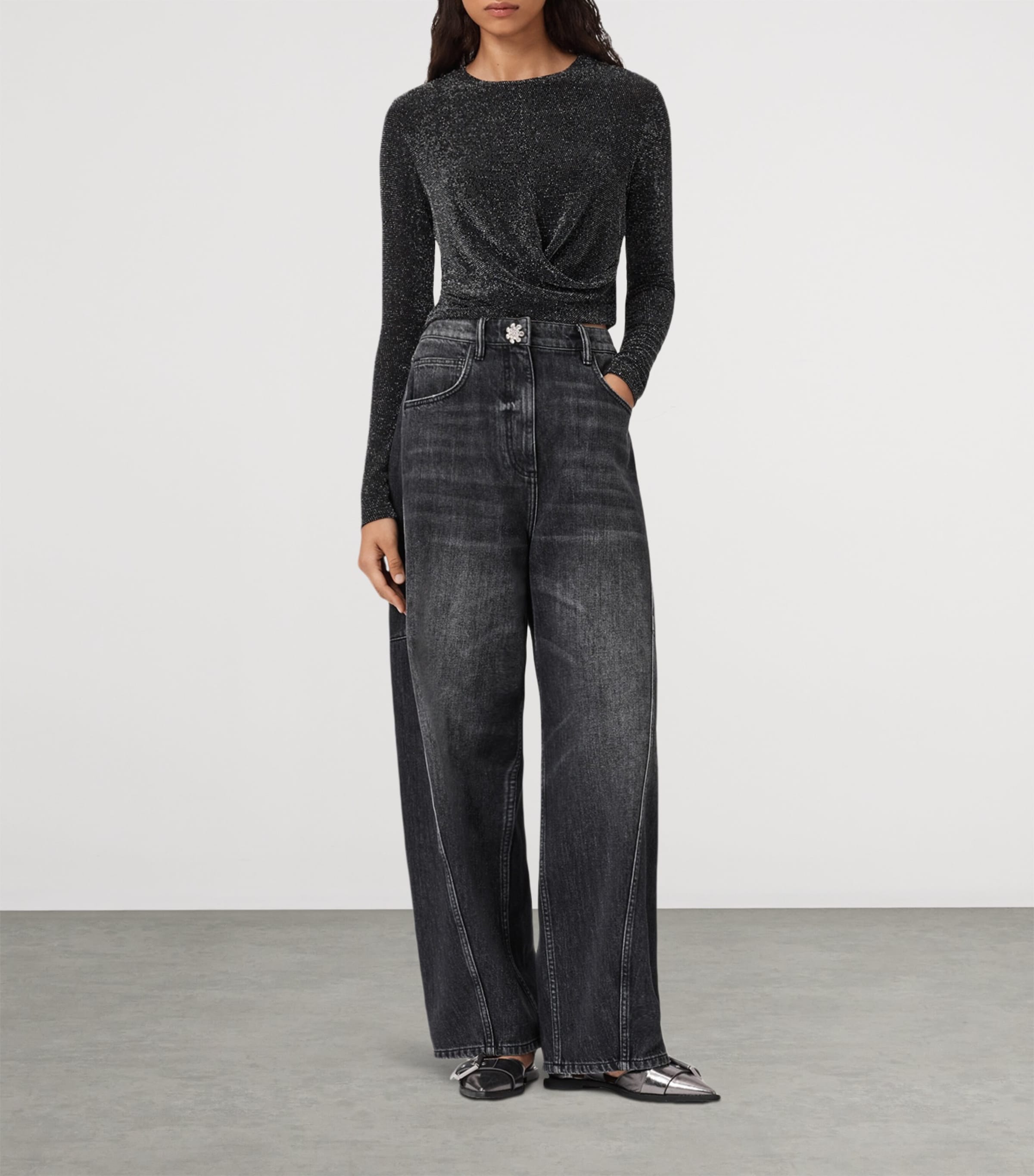 AllSaints Grey Metallic Skylar Crop Top