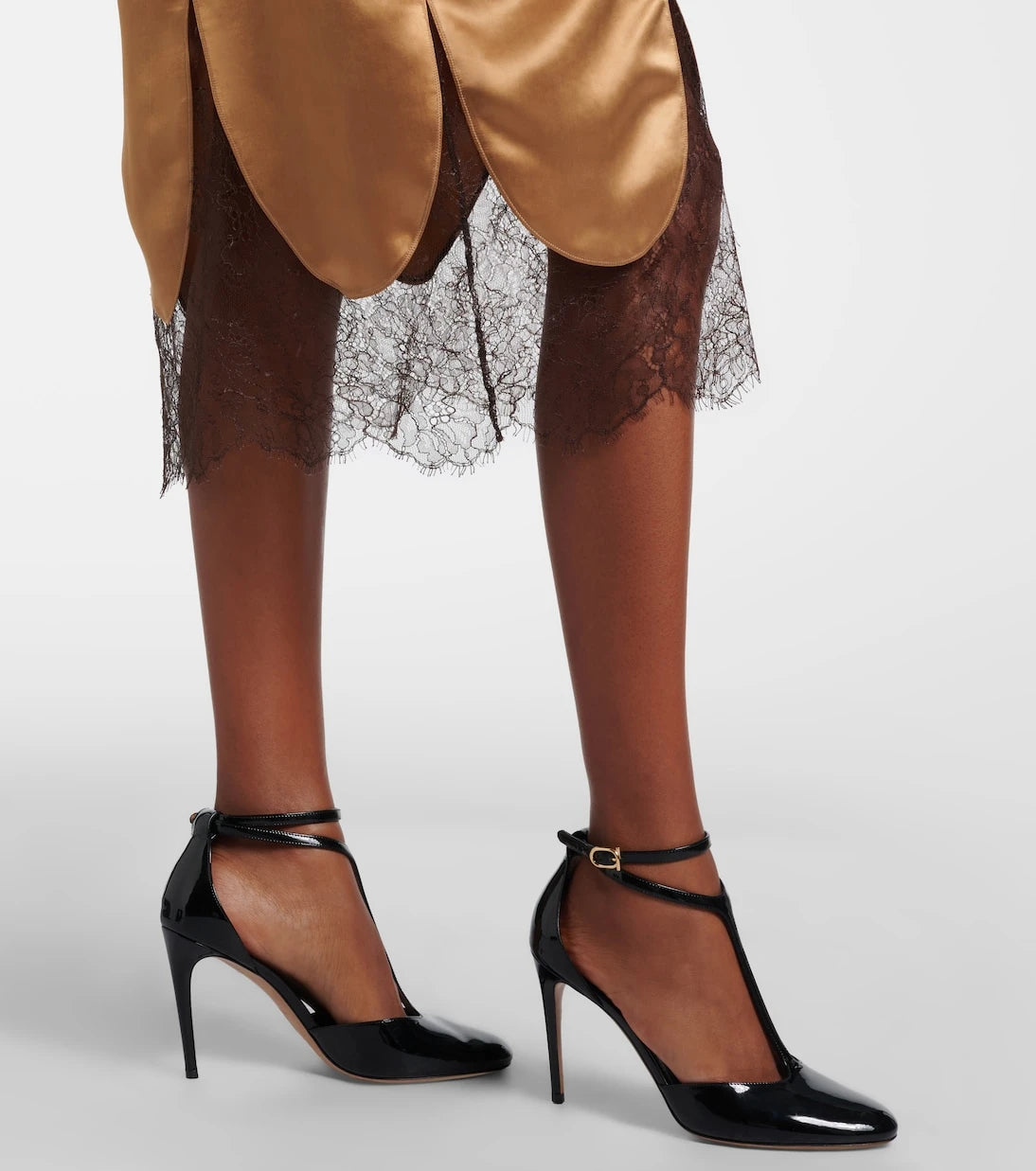 Ferragamo - Lace-trimmed satin midi dress