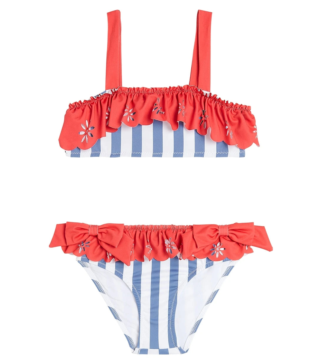 Patachou - Striped ruffled bow-detail bikini