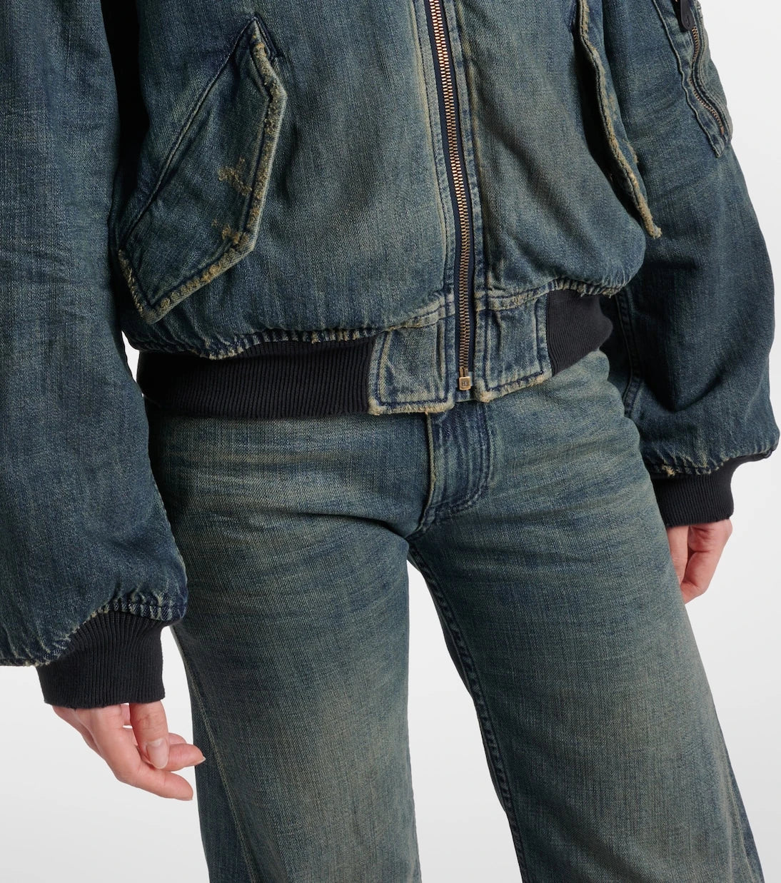 Balenciaga - Distressed denim bomber jacket