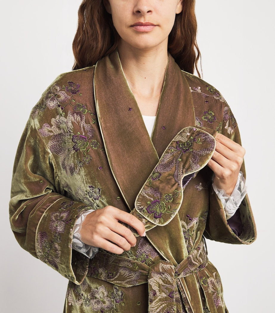 Brown Velvet Embroidered Floral Eye Mask