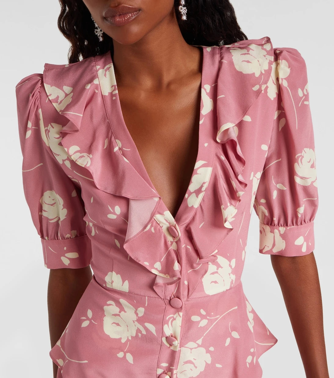 Alessandra Rich - Floral ruffled silk midi dress