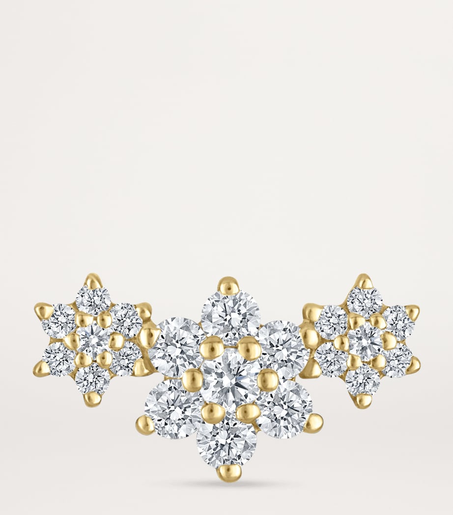 Maria Tash Yellow Gold Three Flower Garland Diamond Threaded Stud Earring