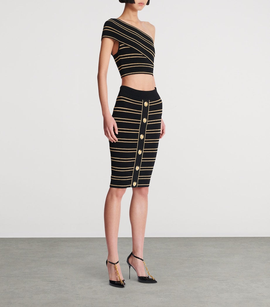 Balmain Black Stripe Midi Pencil Skirt