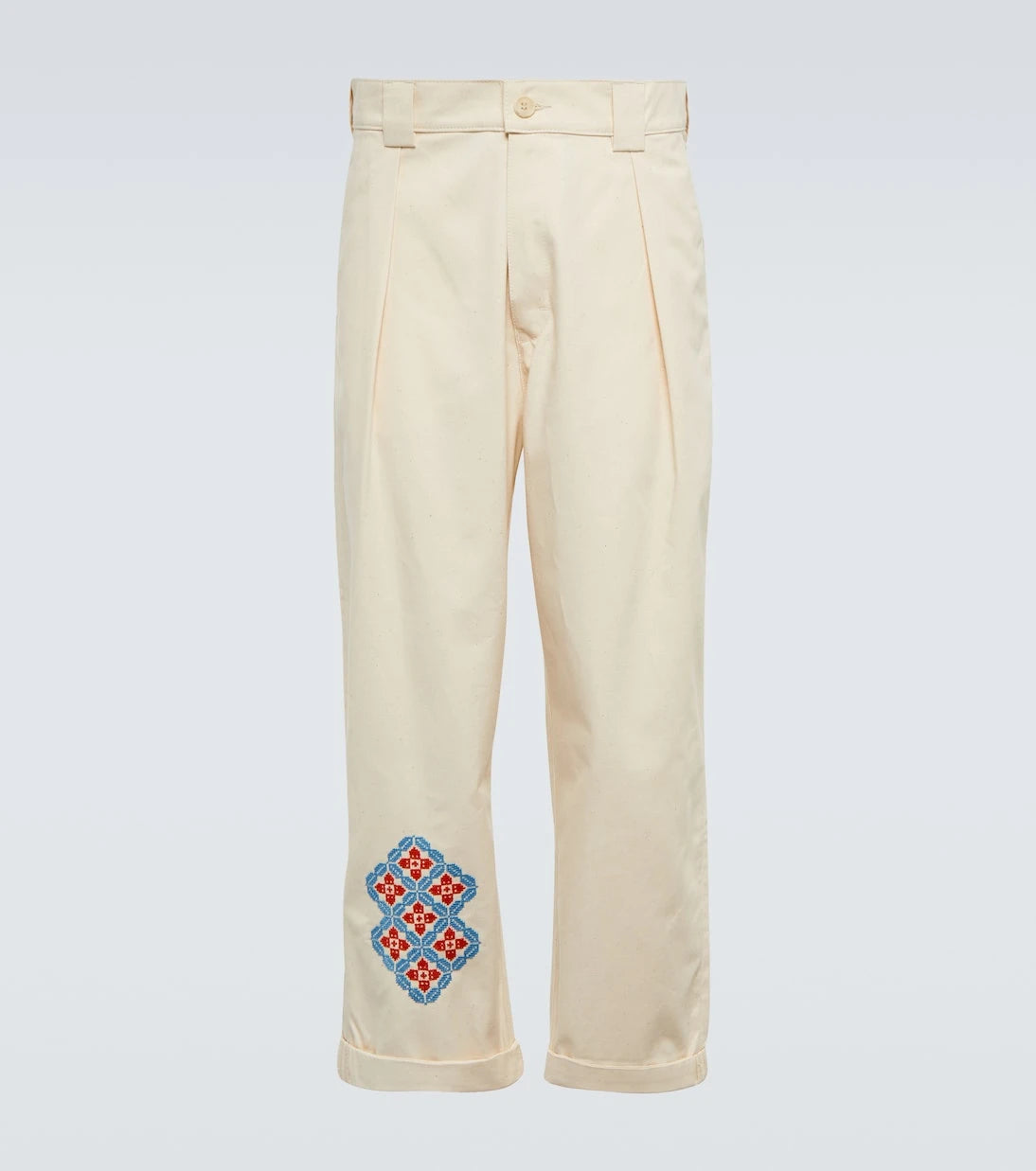 Adish - Embroidered straight cotton pants