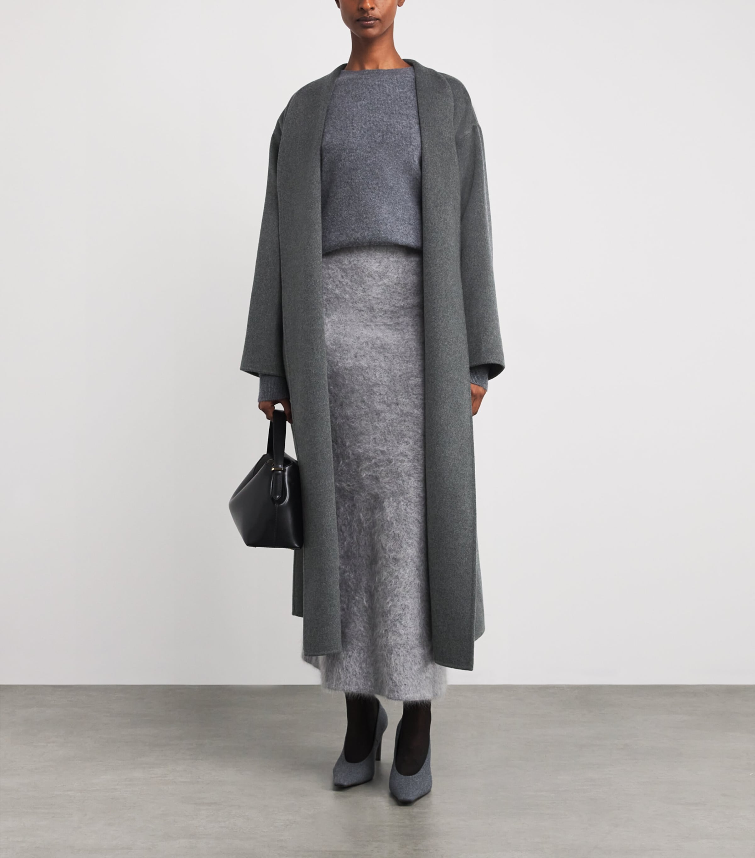 Johnstons Of Elgin Grey Cashmere Wrap Belt Long Coat