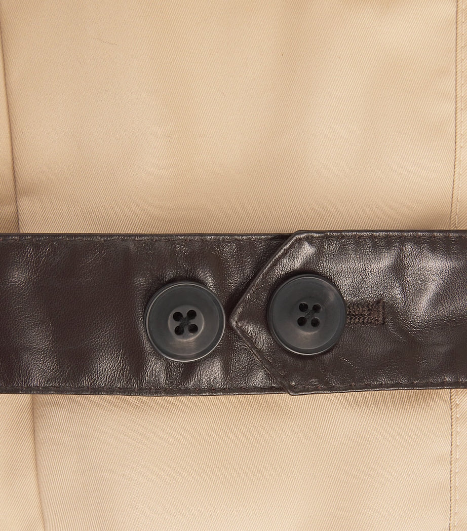 Beige Sheepskin-Trim Trench Coat