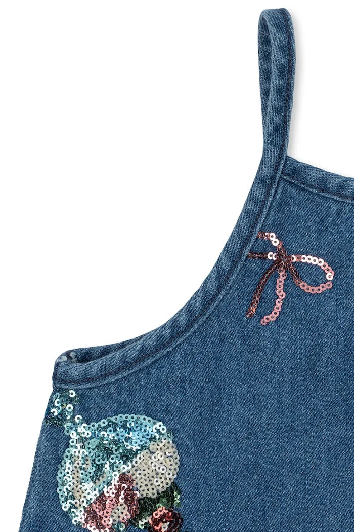 Детска дънкова рокля Konges Sløjd MAGOT SEQUIN STRAP DRESS GOTS