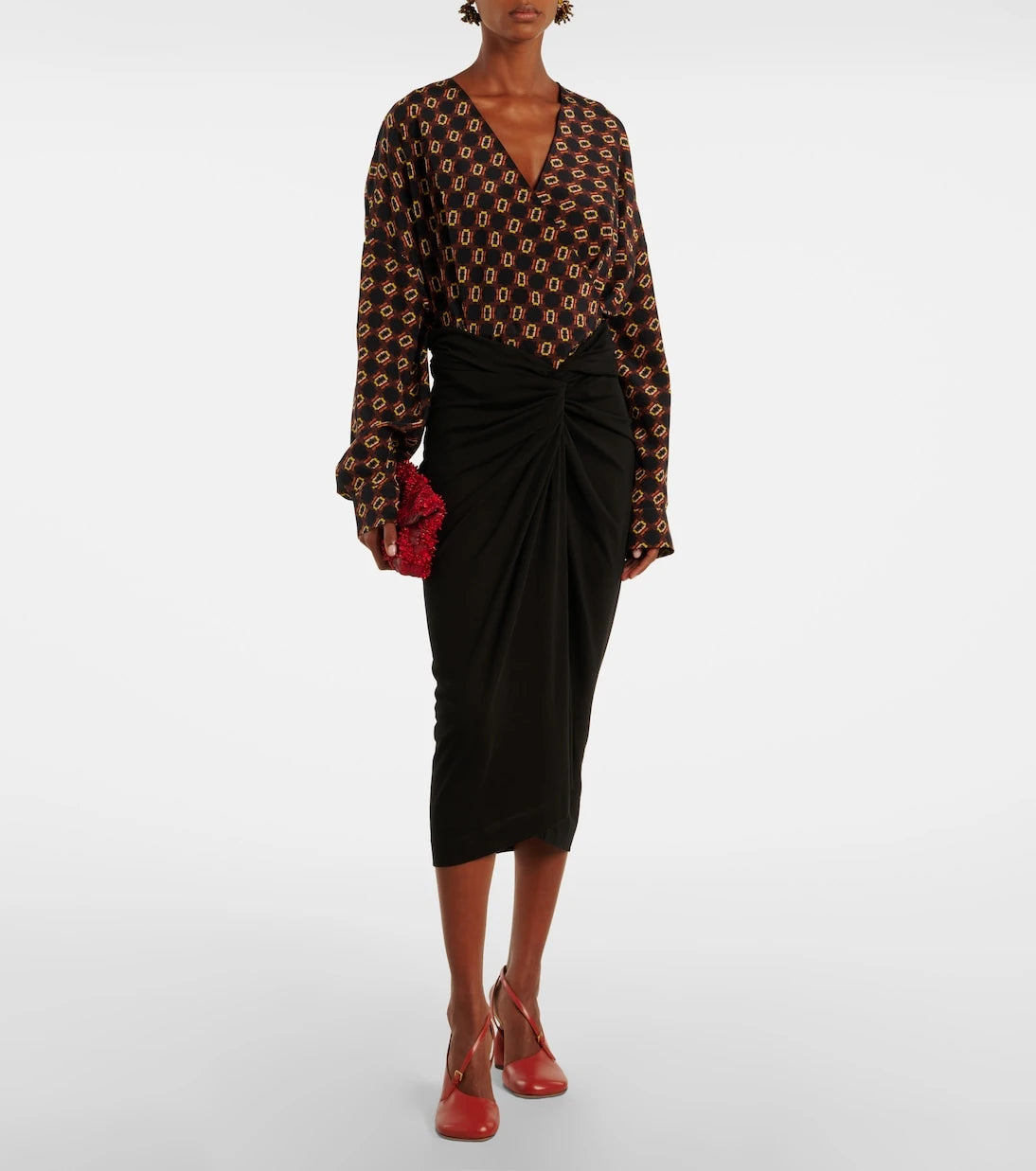 Dries Van Noten - Draped printed silk top