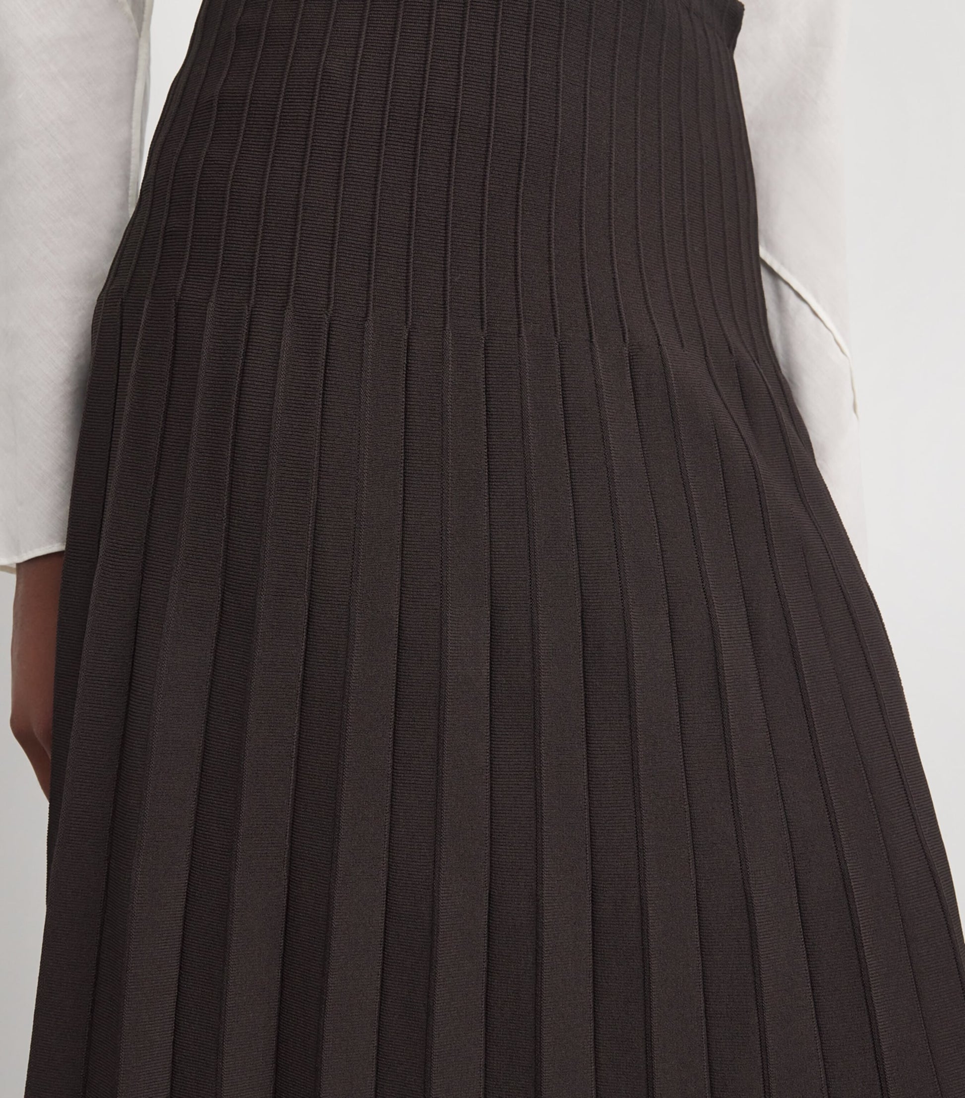 STAUD Brown Ribbed Lena Midi Skirt