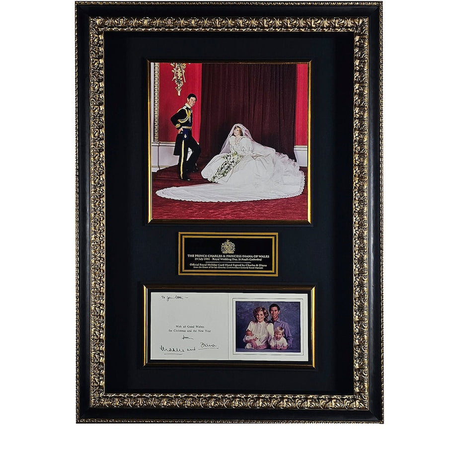 Leipzig Galleries The Prince Charles & Princess Diana of Wales Signed Holiday Card Framed Display